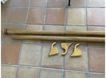 Gilded Wood 12' Drapery Rod With Brackets