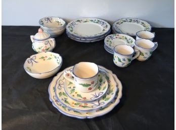 Presentense Italian Hand-painted Dishware Service For Four With Sugar Bowl