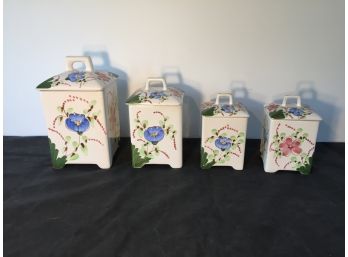 Set Of Four Casafina Hand Painted Ceramic Canisters