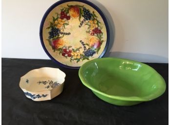 Sally Russel Large Lime Green Decorative Bowl, Studio Arta Italian Hand Painted Ceramic Fruit Bowl And Lenox China Serving Bowl