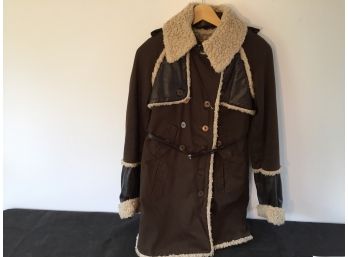 Patrizia Pepe Italian Designer Leather And Cloth Brown Coat