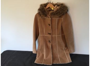 Andrew Marc Faux Shearling With Real Fox Trim Hood