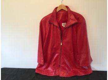 Vakko Red Leather Swing Coat