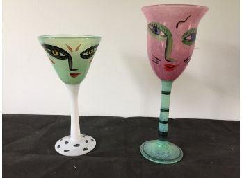 Two Kosta Boda Hand Painted Crystal Glasses