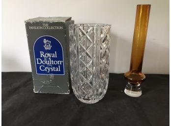 Royal Doulton Crystal Vase And Waterford Amber Bud Vase
