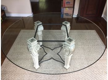 Casa Stradivari Glass Top Table Dining Table With Beautifully Scrolled Wood And Iron Base