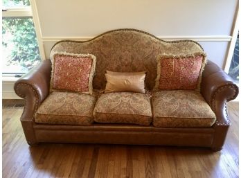 Lexington Leather & Fabric Couch With Decorative Pillows