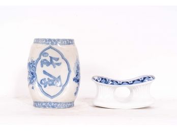 Pair Of Blue And White Asian Porcelain Incense Burners