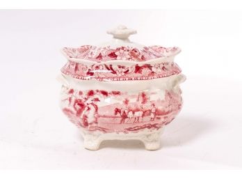 Antique C. 1835 Red Staffordshire, England Porcelain Lidded Sugar Bowl
