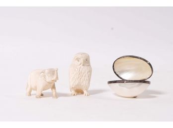 Stone Animal Figurines & Shell Box