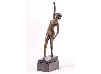 Schmidt Hofer (German, 1873-1925) 1920s Art Deco Bronze Nude Statuette On Marble Base