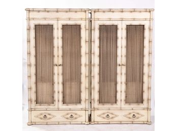 Pair Of Painted Faux Bamboo Wardrobes