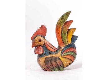 Carved Painted Wooden Rooster Figurine