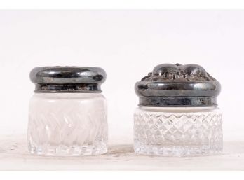 Pair Of Cut Glass Jars With Silver Plate Lids