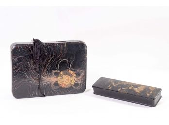 Pair Of Fine Hand Painted Japanese Writing Boxes