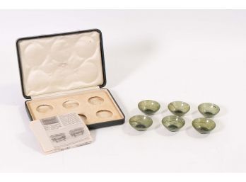 Set Of Six Spinach Jade Bowls In Presentation Case