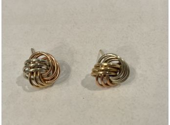 14k Tri-gold Love Knot Pierced Earrings