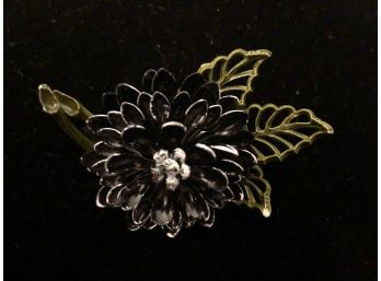 Vintage Enamel Black Flower Pin / Brooch