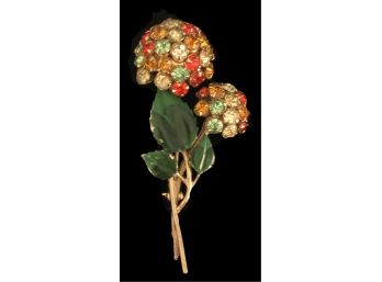 Vintage Enamel & Colored Rhinestone Flower Pin / Brooch