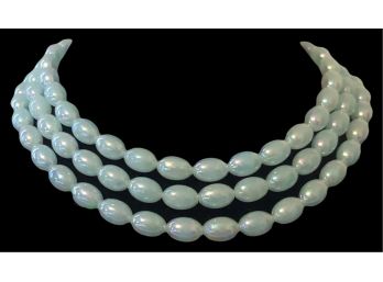 Vintage Tri-Strand Iridescent Turquoise Choker / Necklace