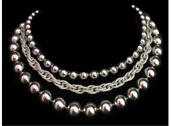 Triple Strand Silver, Vintage Choker / Necklace