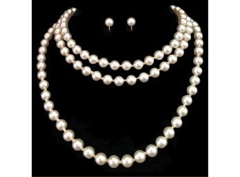 Vintage Pearl Necklace & Earring Pair