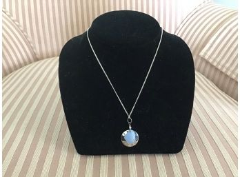 Lovely Blue Glass Pendant Atop Sterling Silver Chain