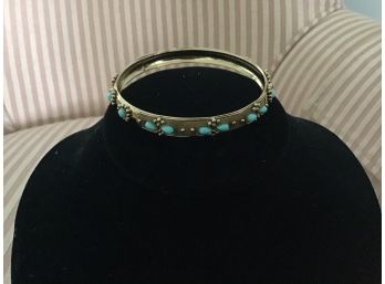 Gold Tone And Turquoise Colored Bangle Bracelet - Lot #26