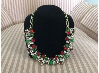 Stunning Gold Tone With Reds And Greens Necklace