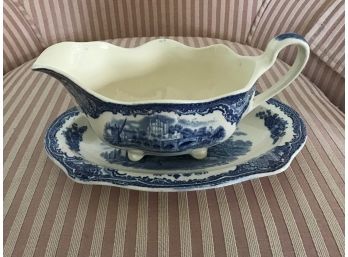 Vintage Johnson Bros. Old Britain Castles Gravy Boat And Under Plate