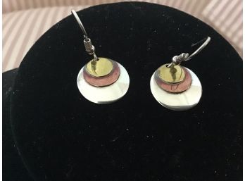 Sterling Silver Earrings With Layered Circle Design In Copper And Brass