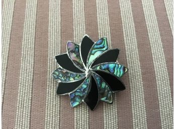 Sterling Silver, Abalone, And Onyx Pin