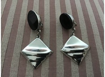 Sterling Silver And Onyx Geometric Earrings