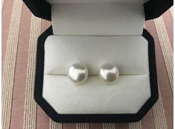 Cultured White Freshwater Pearl Rhodium Over Sterling Stud Earrings 10mm