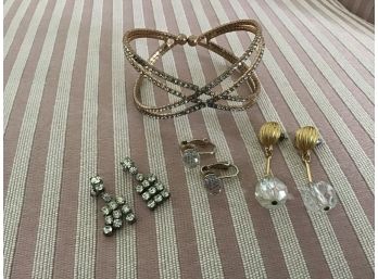 Lot Of Four Pieces Including Rhinestone Bracelet And Earrings - Lot #11