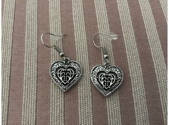 Silvered Heart Shaped Earrings - Lot #24