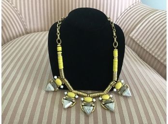 Gold Tone Necklace With Yellow, Green, And Rhinestone Drops