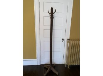 Vintage Wood And Brass Hooks  Coat Rack