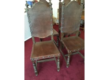 Antique  Four Chairs With Leather Seats With Nail Head Details