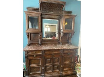 Vintage Marble Top Serving Side Board With Key