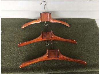 Three Vintage French Wood Coat Hangers With Hooks. Stamped: FRANCE.