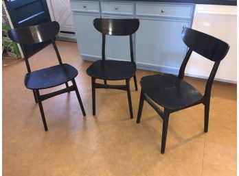 Three (3) Mid-Century Modern MCM Style Black Bent Plywood Seat And Back Chairs.