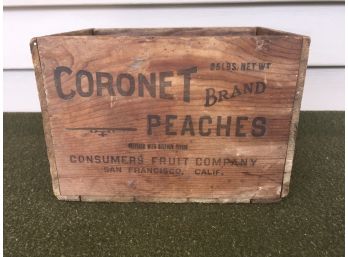 Vintage Wood Advertising Box. Coronet Brand Peachees. Consumer Fruit Company. San Francisco, Calif.