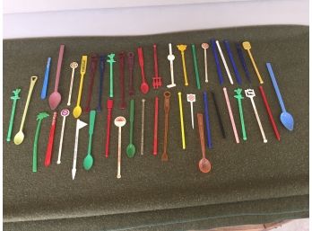 Lot Of 43 Vintage Drink Stirrers. Connecticut, Hawaii, And New York City.