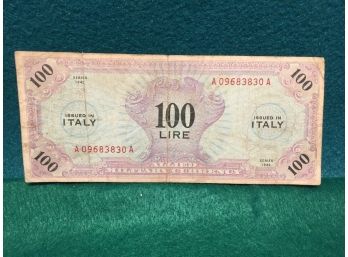 WWII 1943 Series Italy 100 Lire Allied Military Currency Bank Note.