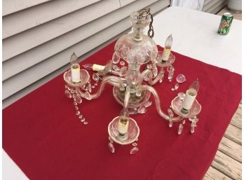 Vintage Glass Crystal Chandelier With Prisms. For Parts Or Repair.