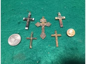 Lot Of Antique Jesus On The Cross Religious Catholic Christian Crosses And Gold Tone Button Marked 1936.