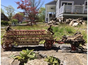 Antique Cast Iron Toy Horse Drawn Firetruck