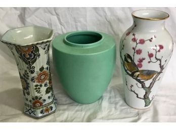 Vase Lot - Delft, Franklin Mint Porcelain, Green Pottery