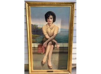 Oil On Canvas, Portrait Of Jacqueline Kennedy, Signed Sgambati